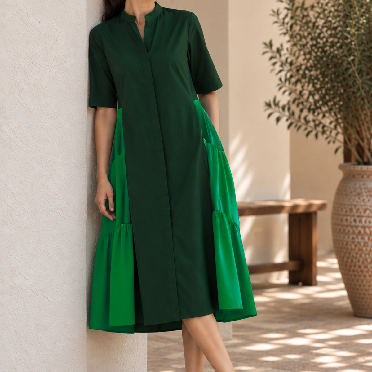 Colourblock Side-Gathered Dress