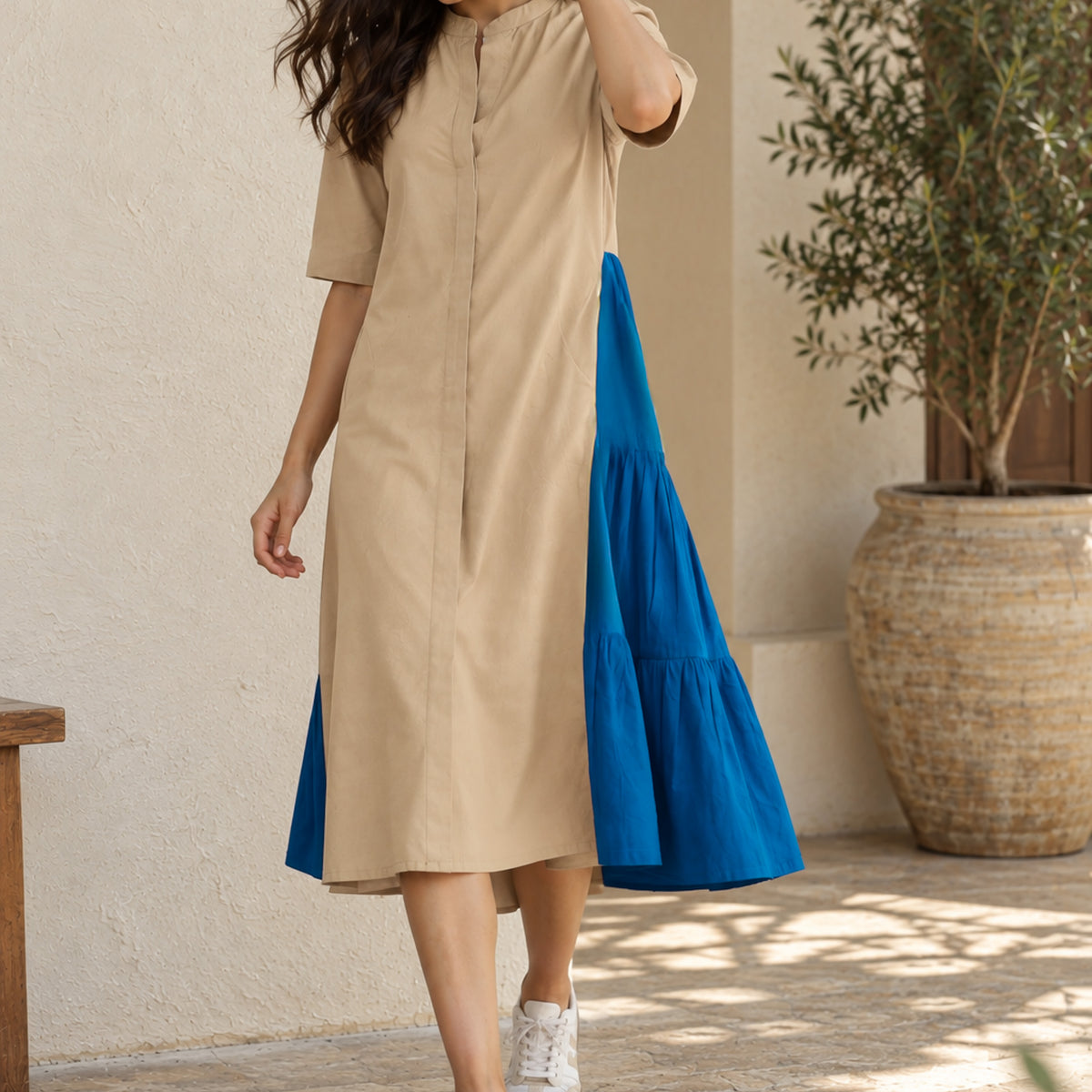Colourblock Side-Gathered Dress