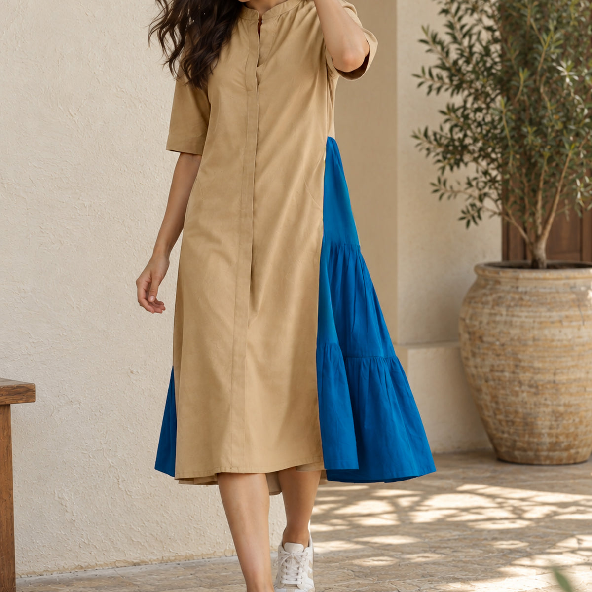 Colourblock Side-Gathered Dress
