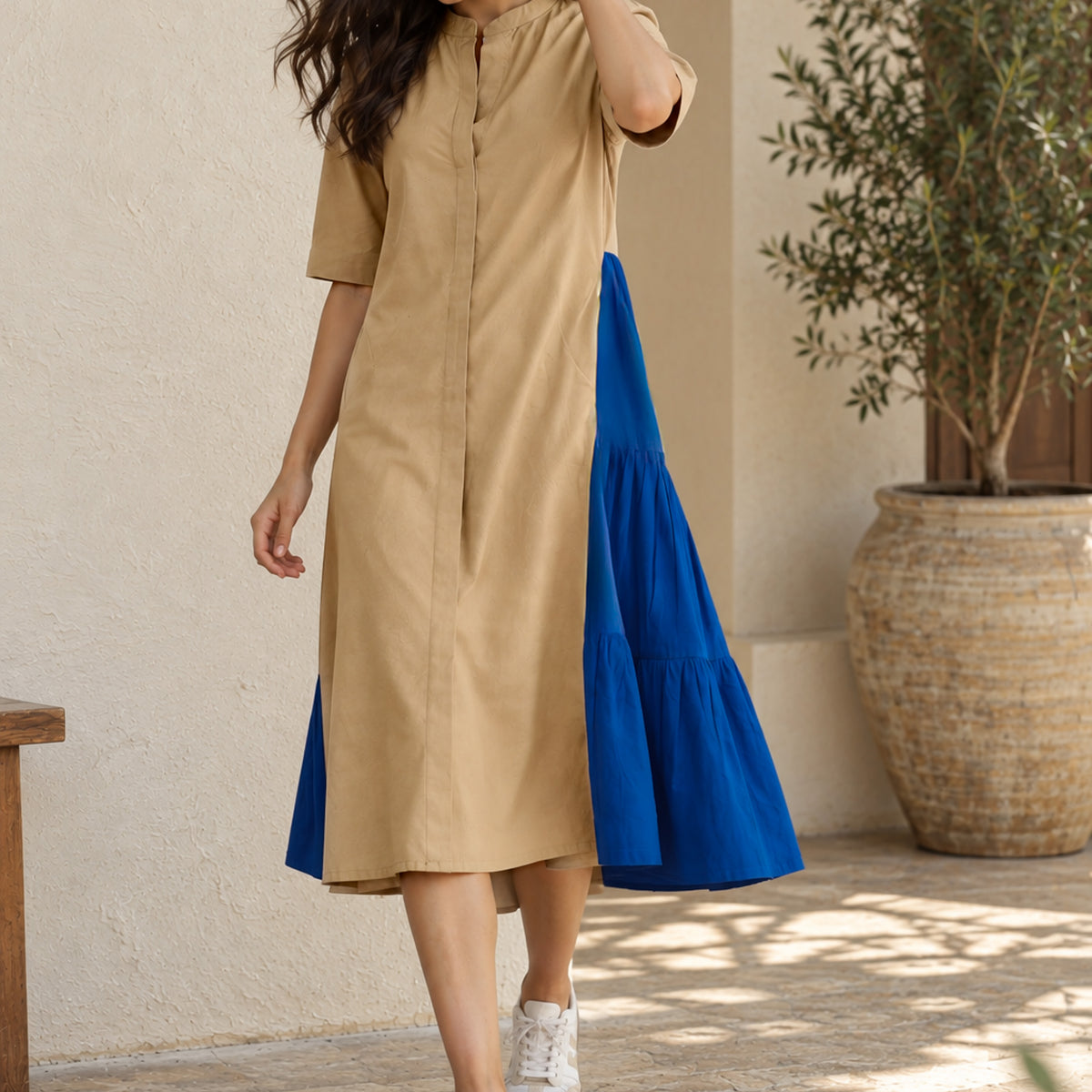 Colourblock Side-Gathered Dress