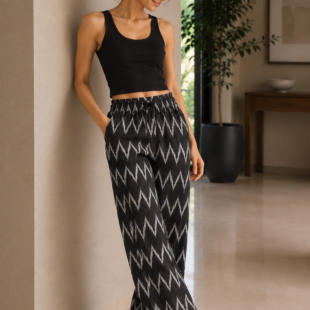 Easy Motif Cotton Pants (2 Colour Options)