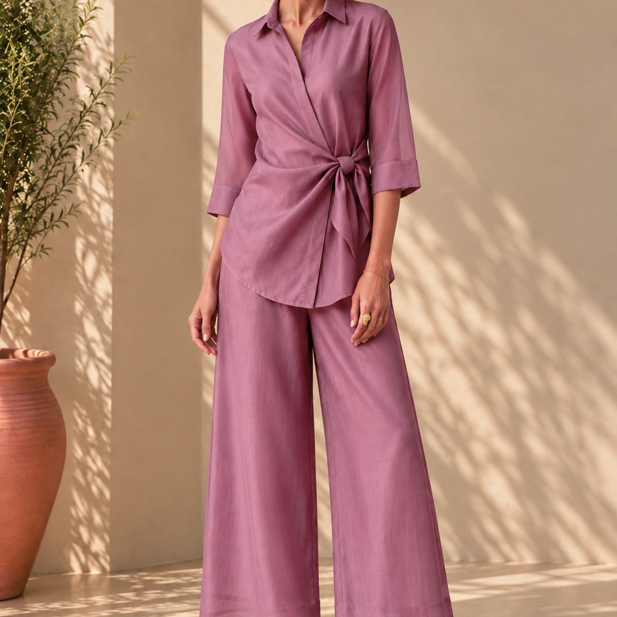 Sora Chanderi Set - Berry Pink