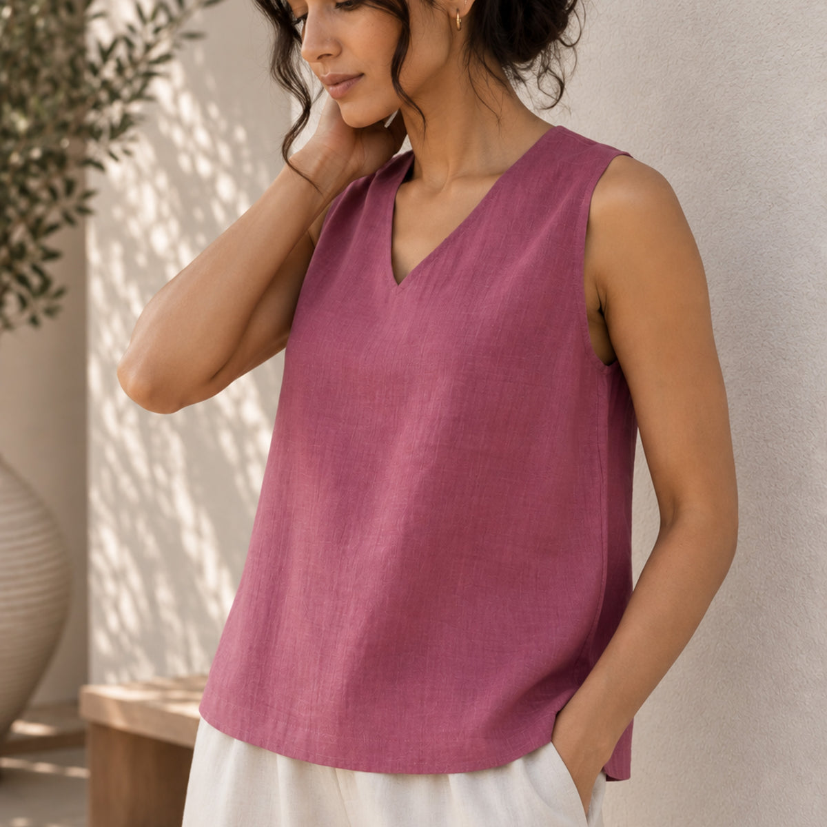 The Ease Linen V-Neck Top (2 Colour Options)