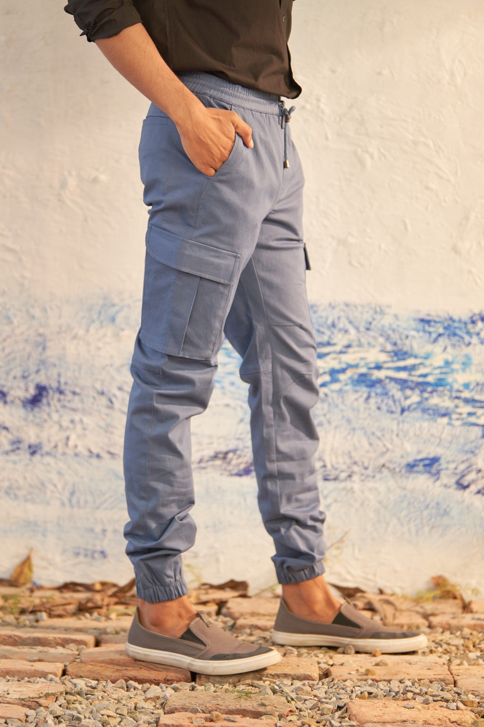 Navy blue cargo joggers sale