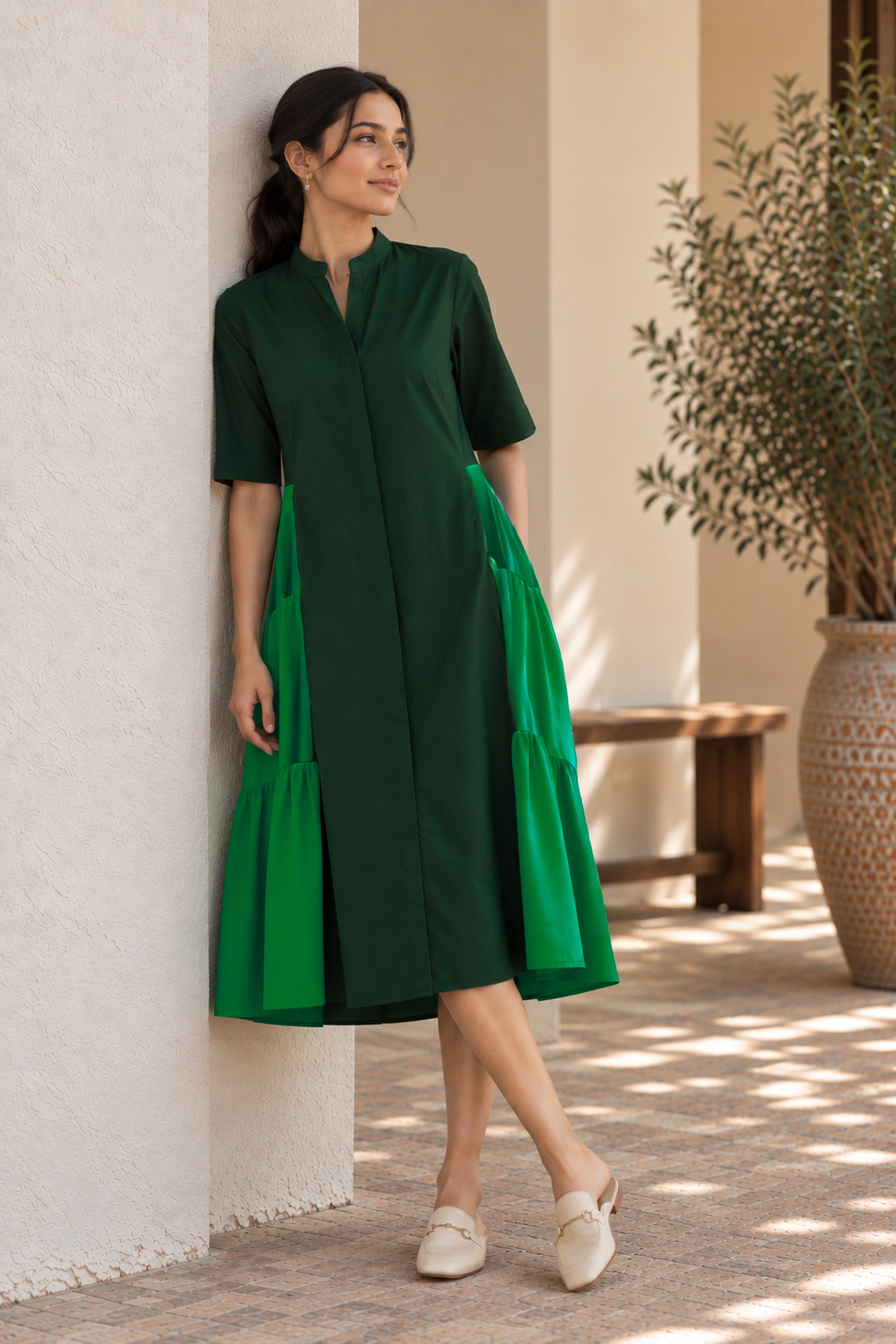 Colourblock Side-Gathered Dress
