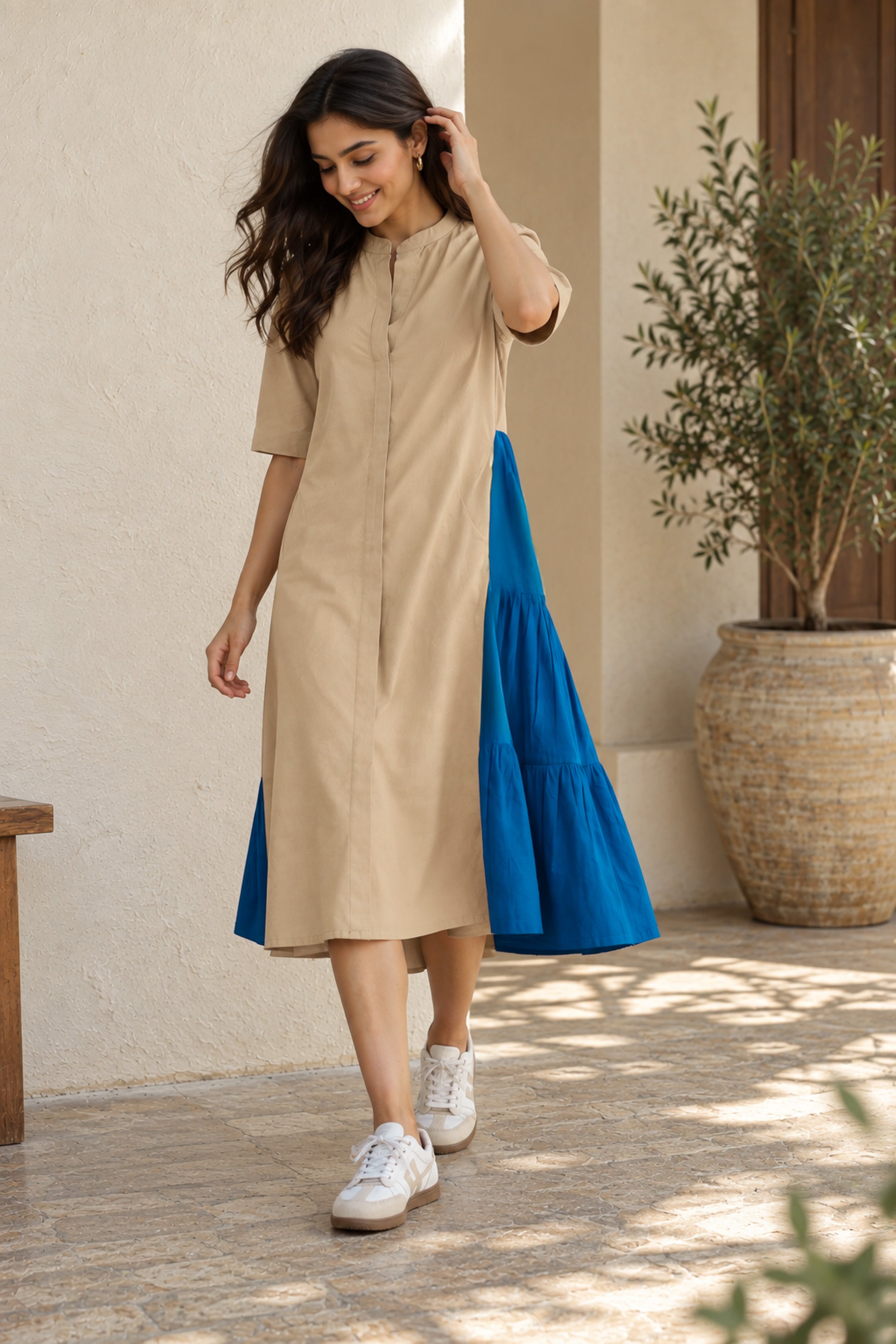Colourblock Side-Gathered Dress