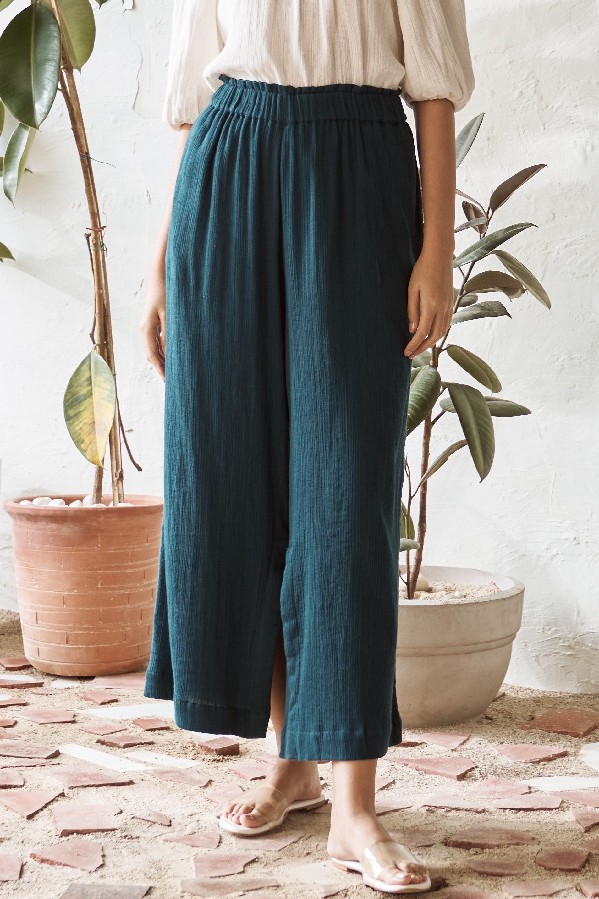Teal Orchid Pants | Trendy Side Slits & Comfortable Fit with