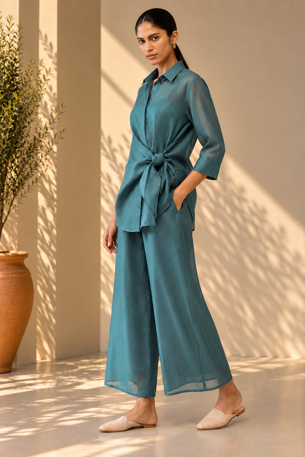 Sora Chanderi Set - Blue Steel