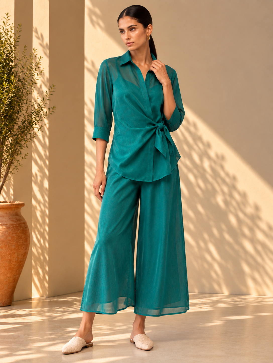Sora Chanderi Set - Blue Steel