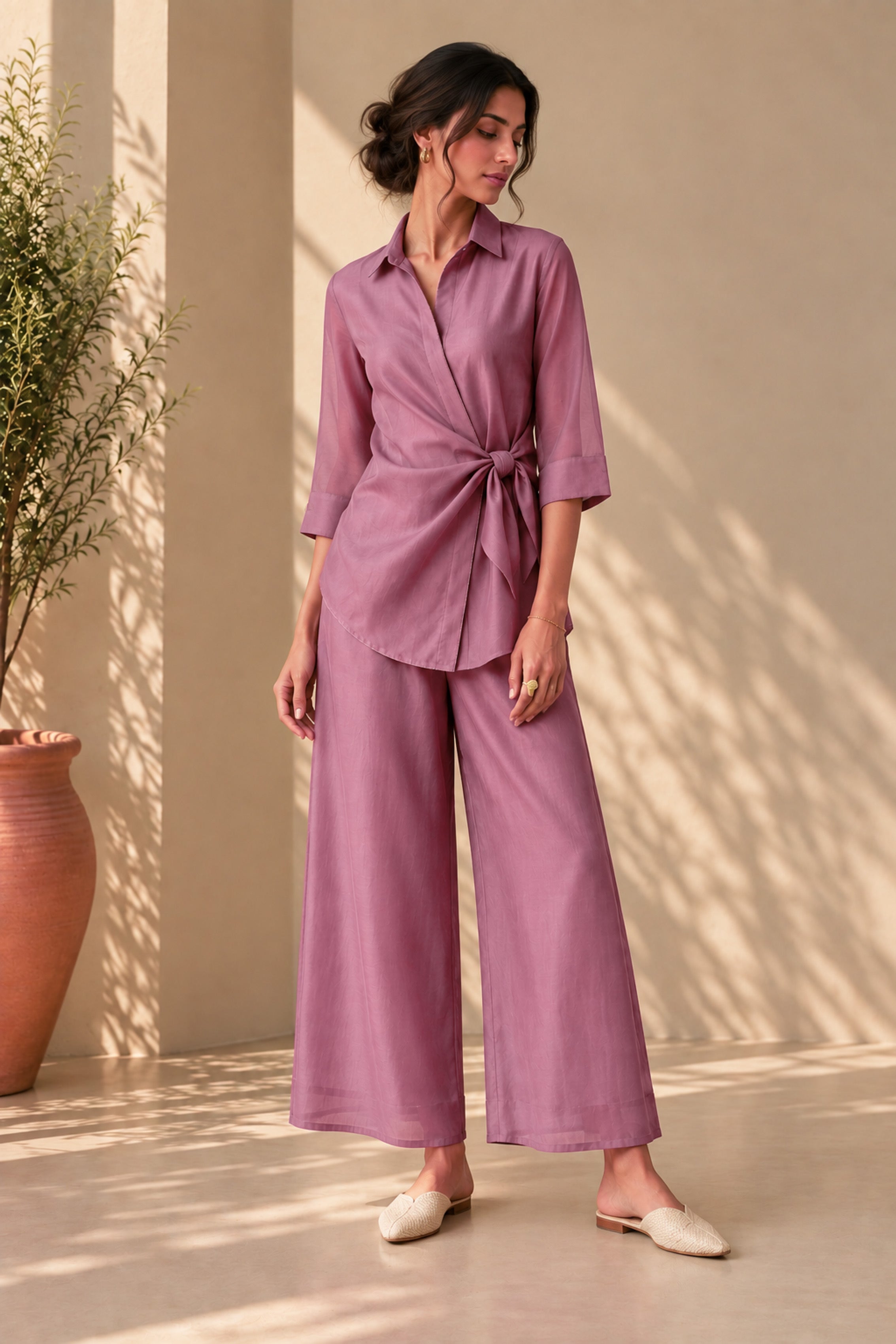 Sora Chanderi Set - Berry Pink